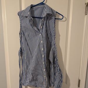 Blue Striped Sleeveless Button-up Dress